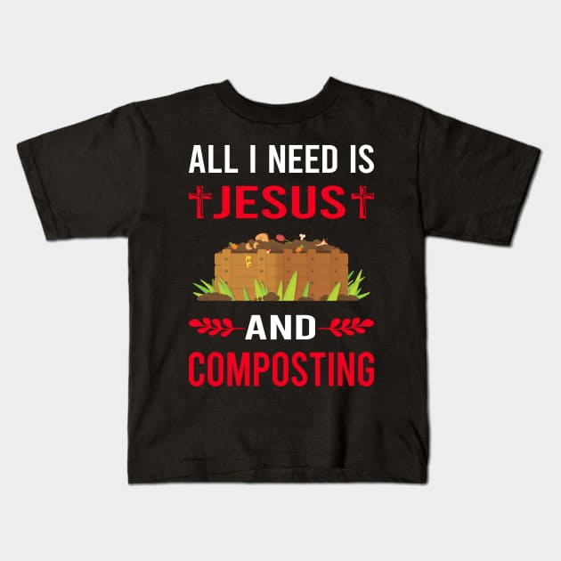 I Need Jesus And Composting Compost Composter Kids T-Shirt by Bourguignon Aror